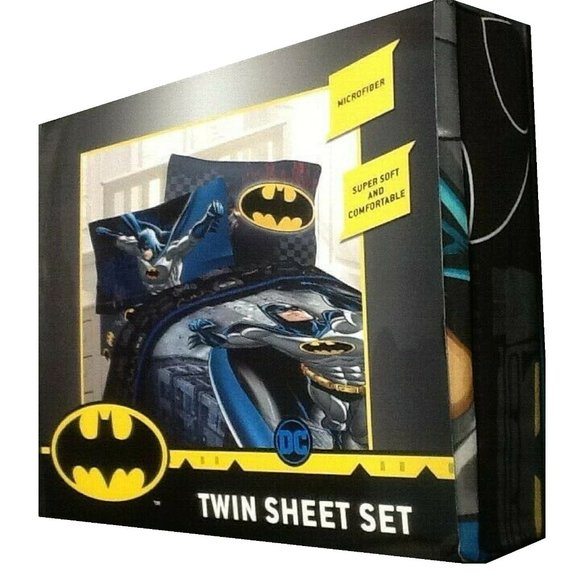 new Batman Guardian Speed Super-Soft 3-piece Twin Sheet Set - Black, Gray, Blue - Picture 1 of 15